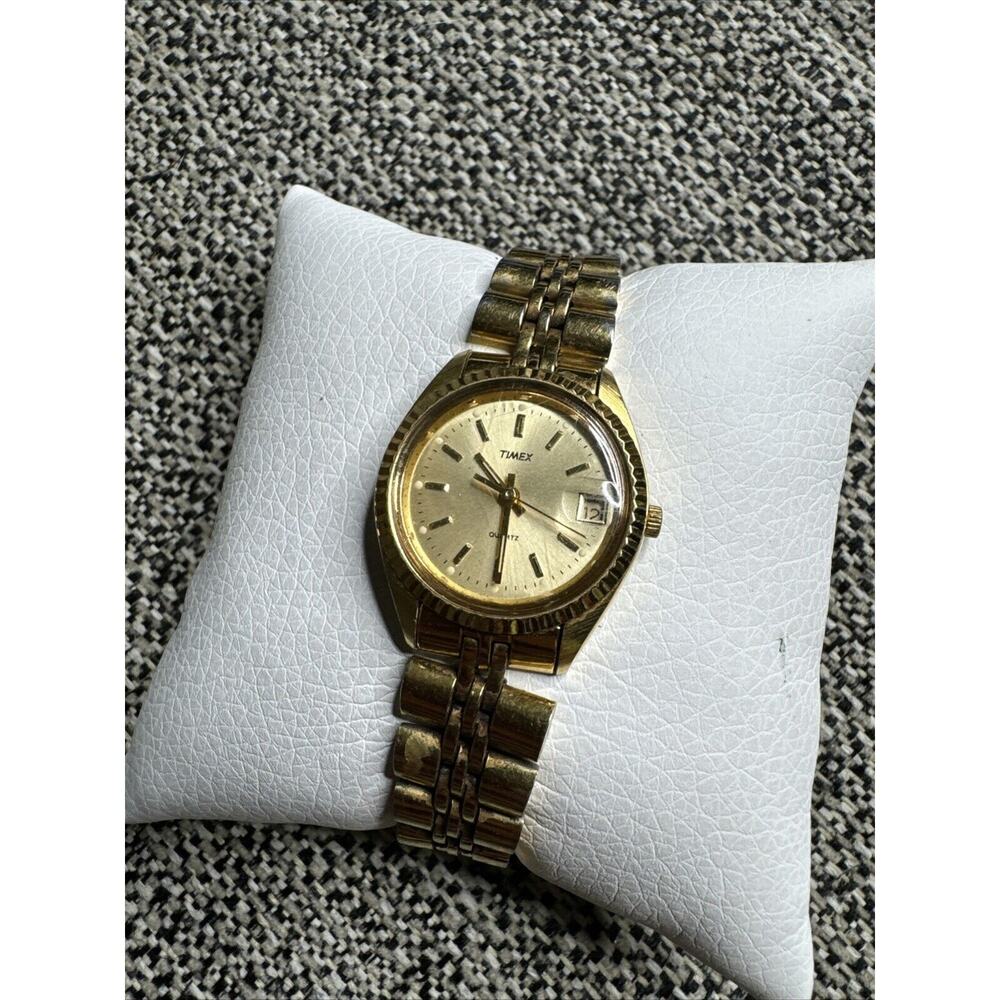 Timex 377 BA CELL Gold Tone Quartz Analog Women's Watch Sz. 7" New Battery